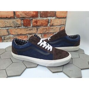 Vans Old Skool Pig Suede Plaid Navy Blue Brown Skate Shoes Men Sz 11.5 Rare